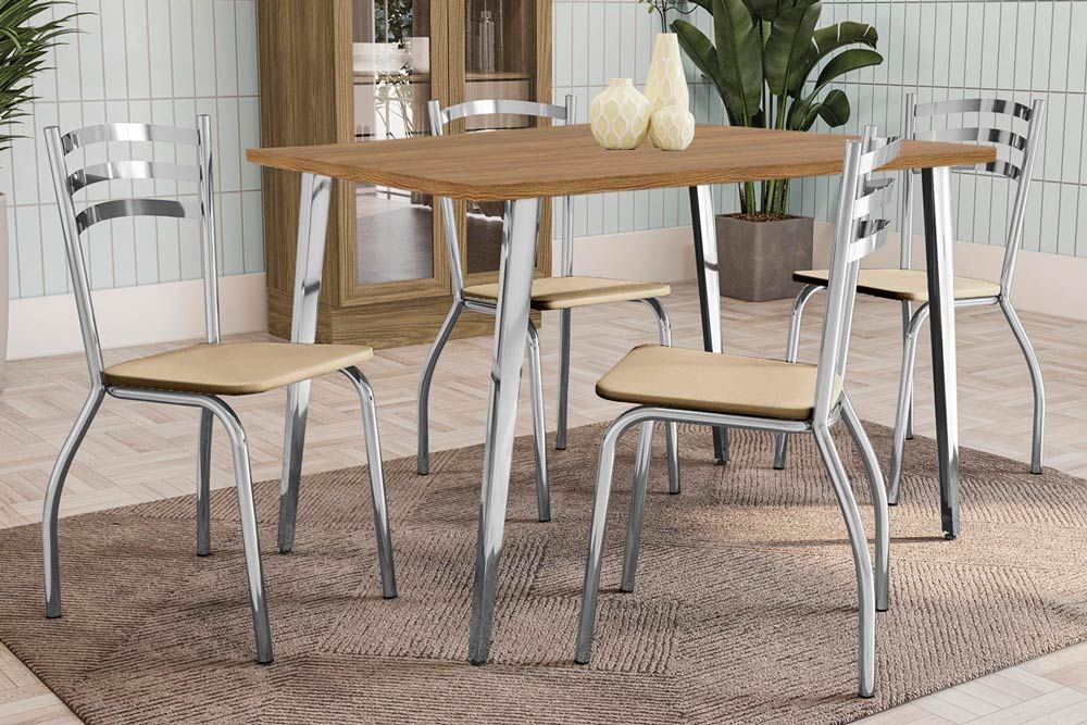 Sala Jantar Mesa Iguaçu c/ Tampo de Madeira 136cm e 4 Cadeiras Portugal - Kappesberg