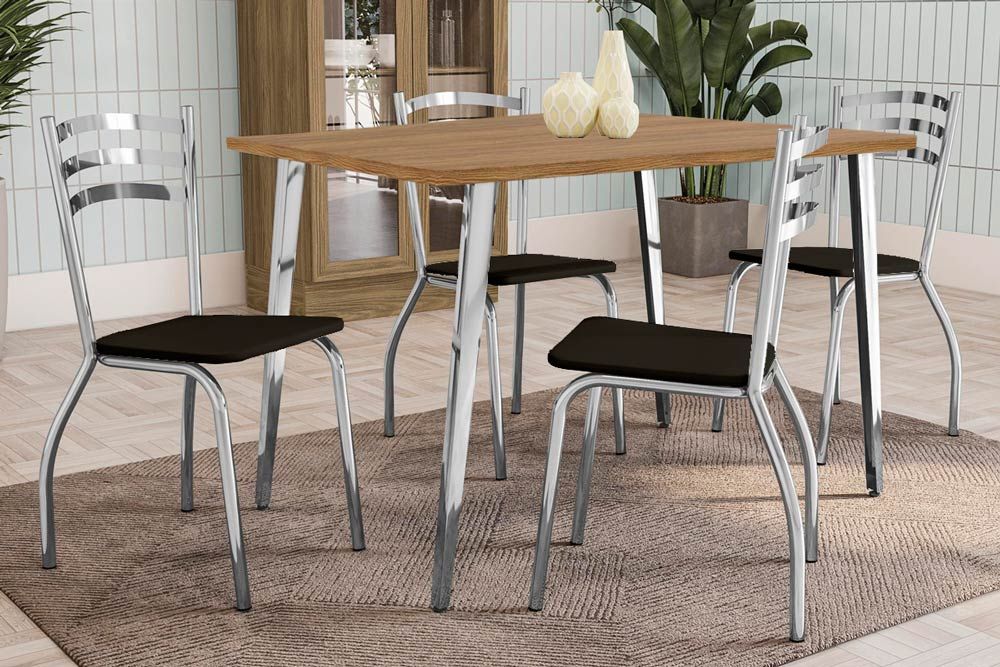 Sala Jantar Mesa Iguaçu c/ Tampo de Madeira 136cm e 4 Cadeiras Portugal - Kappesberg