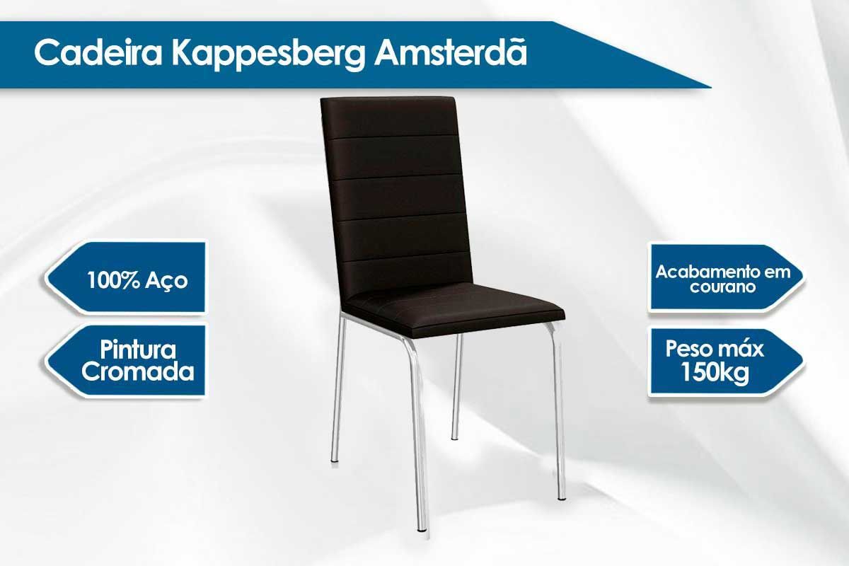 Sala Jantar Mesa Loire c/ Tampo de Madeira 90cm + 4 Cadeiras Amsterdã - Kappesberg