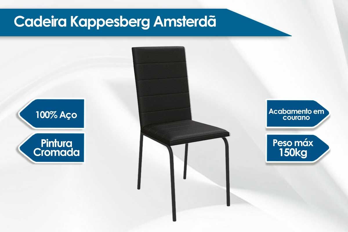 Sala Jantar Mesa Loire c/ Tampo de Madeira 90cm + 4 Cadeiras Amsterdã - Kappesberg