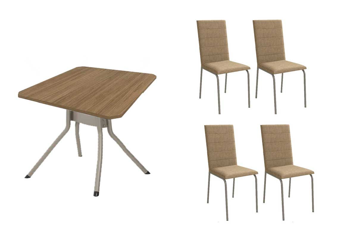 Sala Jantar Mesa Loire c/ Tampo de Madeira 90cm + 4 Cadeiras Amsterdã - Kappesberg
