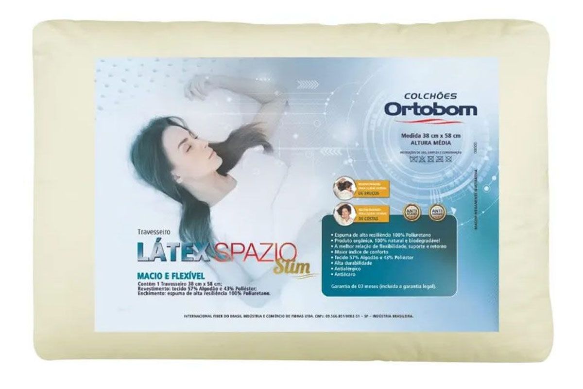 Travesseiro Látex Spazio Slim Anatômico Ortobom38x58
