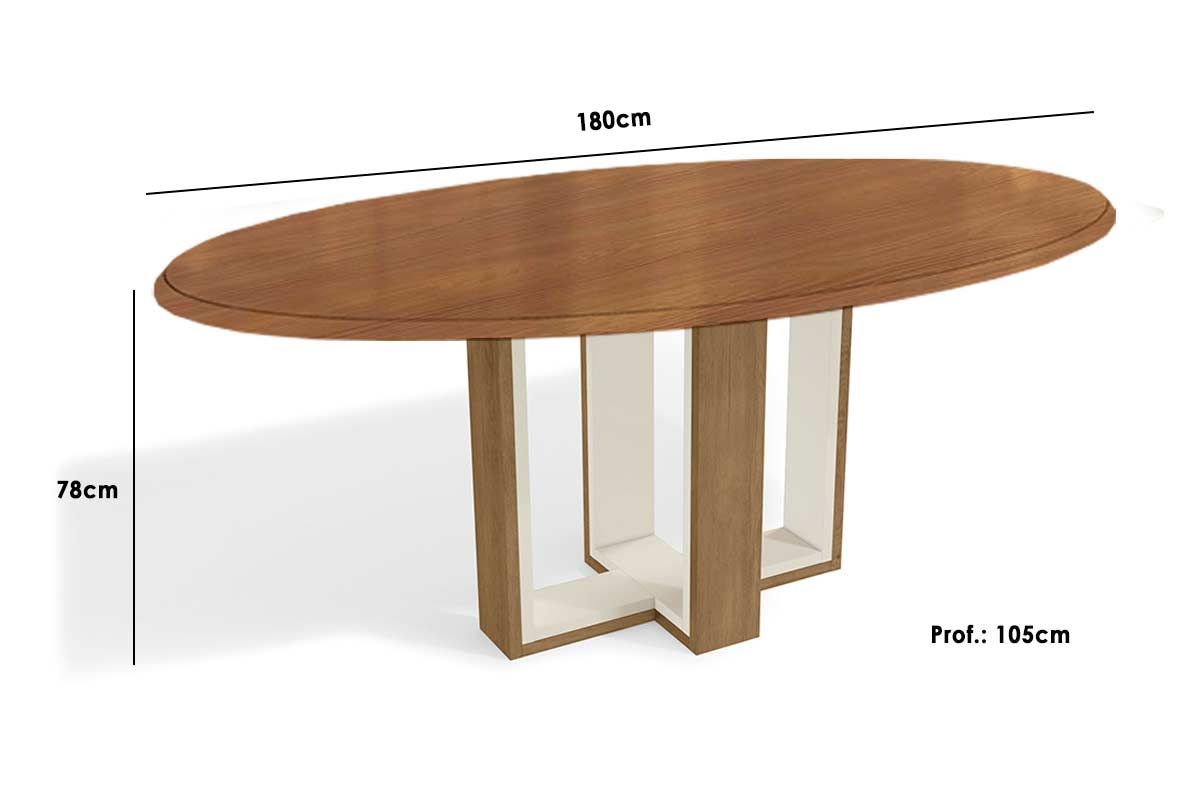 Mesa Jantar Centella c/ Tampo Madeirado c/ Vidro 180x105cm Kappesberg