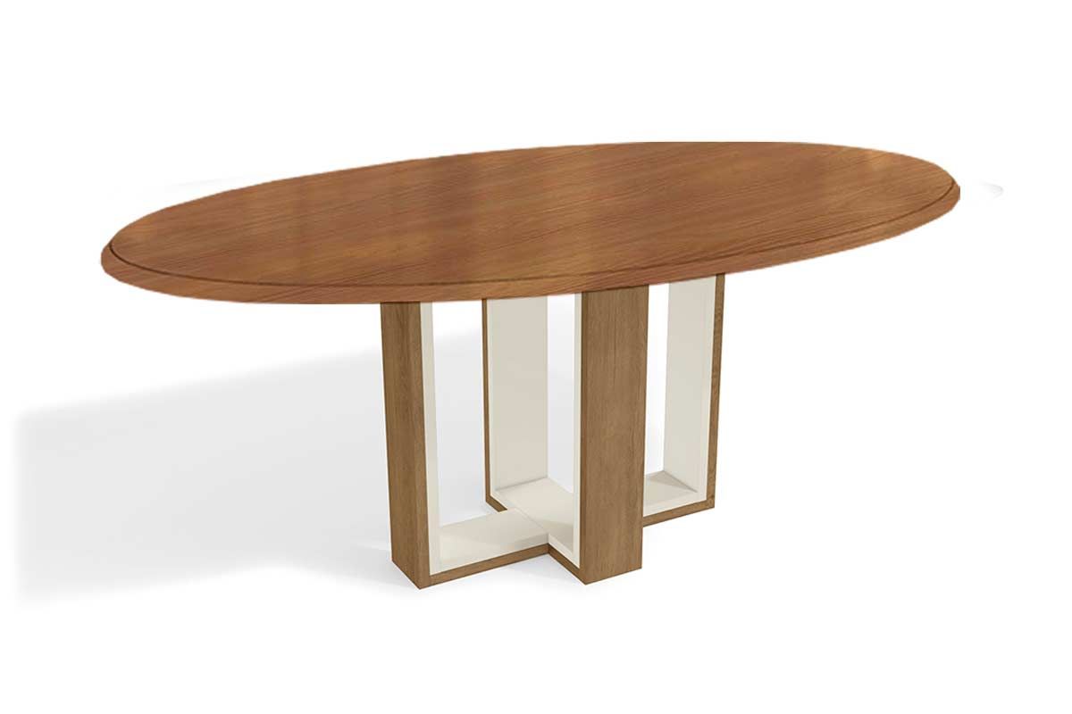 Mesa Jantar Centella c/ Tampo Madeirado c/ Vidro 180x105cm Kappesberg
