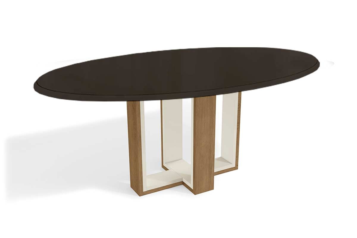 Mesa Jantar Centella c/ Tampo Madeirado c/ Vidro 180x105cm Kappesberg
