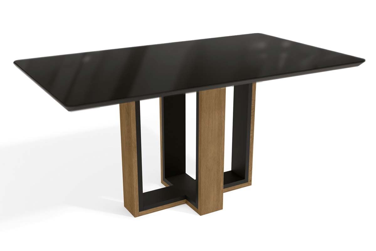 Mesa Jantar Centella c/ Tampo Madeirado c/ Vidro 160x90cm Kappesberg