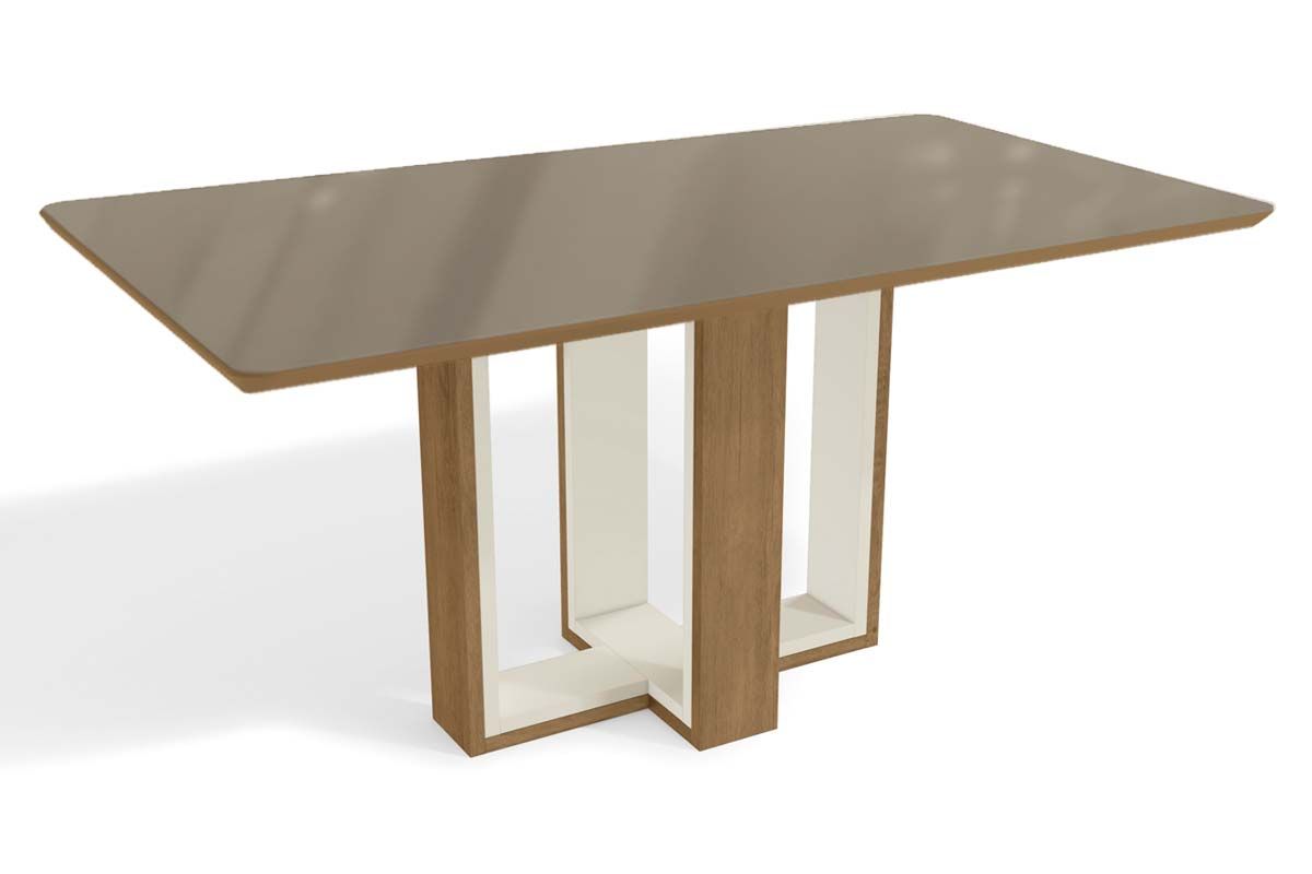 Mesa Jantar Centella c/ Tampo Madeirado c/ Vidro 160x90cm Kappesberg