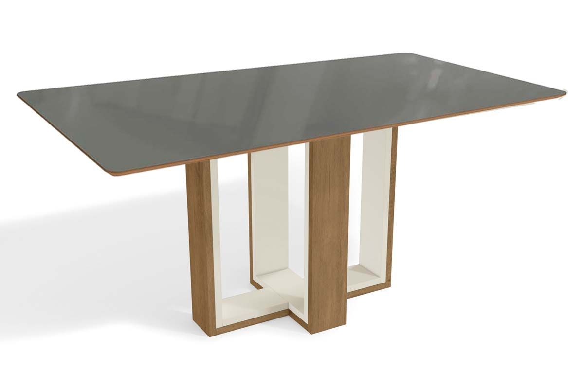 Mesa Jantar Centella c/ Tampo Madeirado c/ Vidro 160x90cm Kappesberg