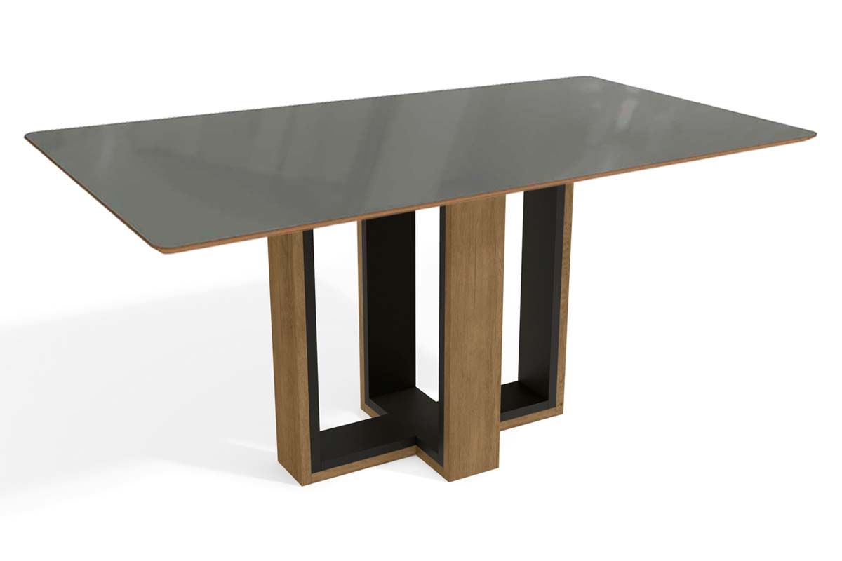 Mesa Jantar Centella c/ Tampo Madeirado c/ Vidro 160x90cm Kappesberg
