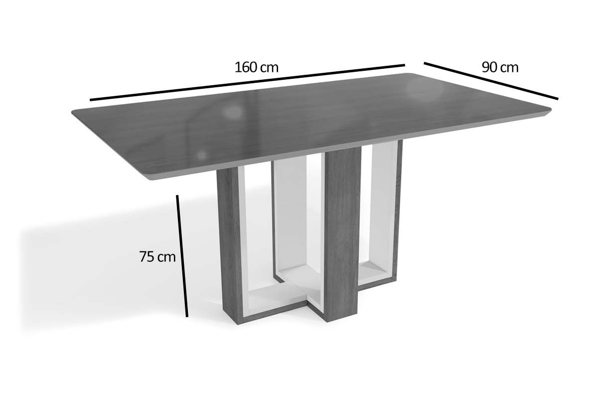 Mesa Jantar Centella c/ Tampo Madeirado c/ Vidro 160x90cm Kappesberg