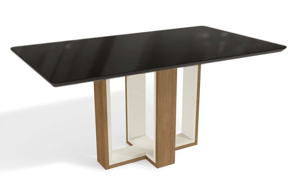 Mesa Jantar Centella c/ Tampo Madeirado c/ Vidro 160x90cm Kappesberg