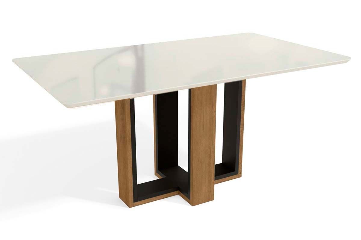 Mesa Jantar Centella c/ Tampo Madeirado c/ Vidro 160x90cm Kappesberg