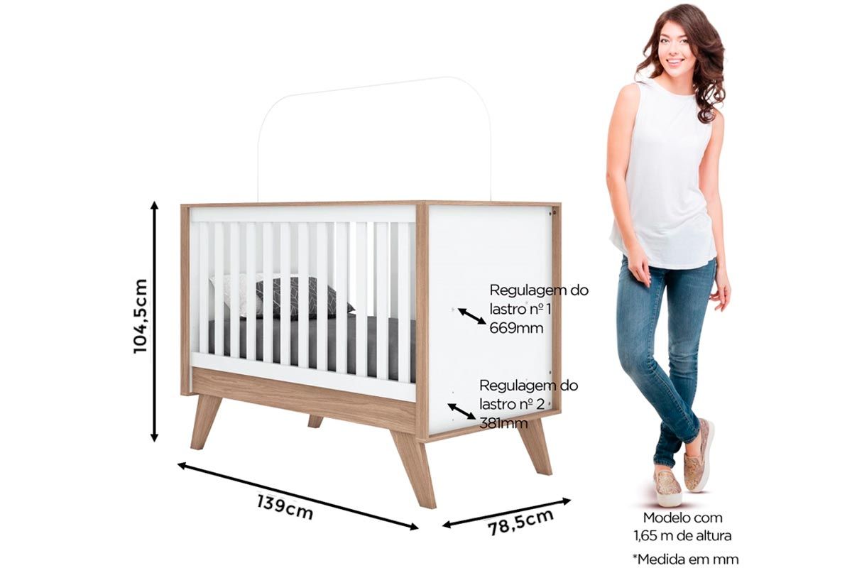 Quarto Infantil Completo Confete 3 Peças (1 Guarda Roupa + 1 Berço + 1 Cômoda) QI57 Henn