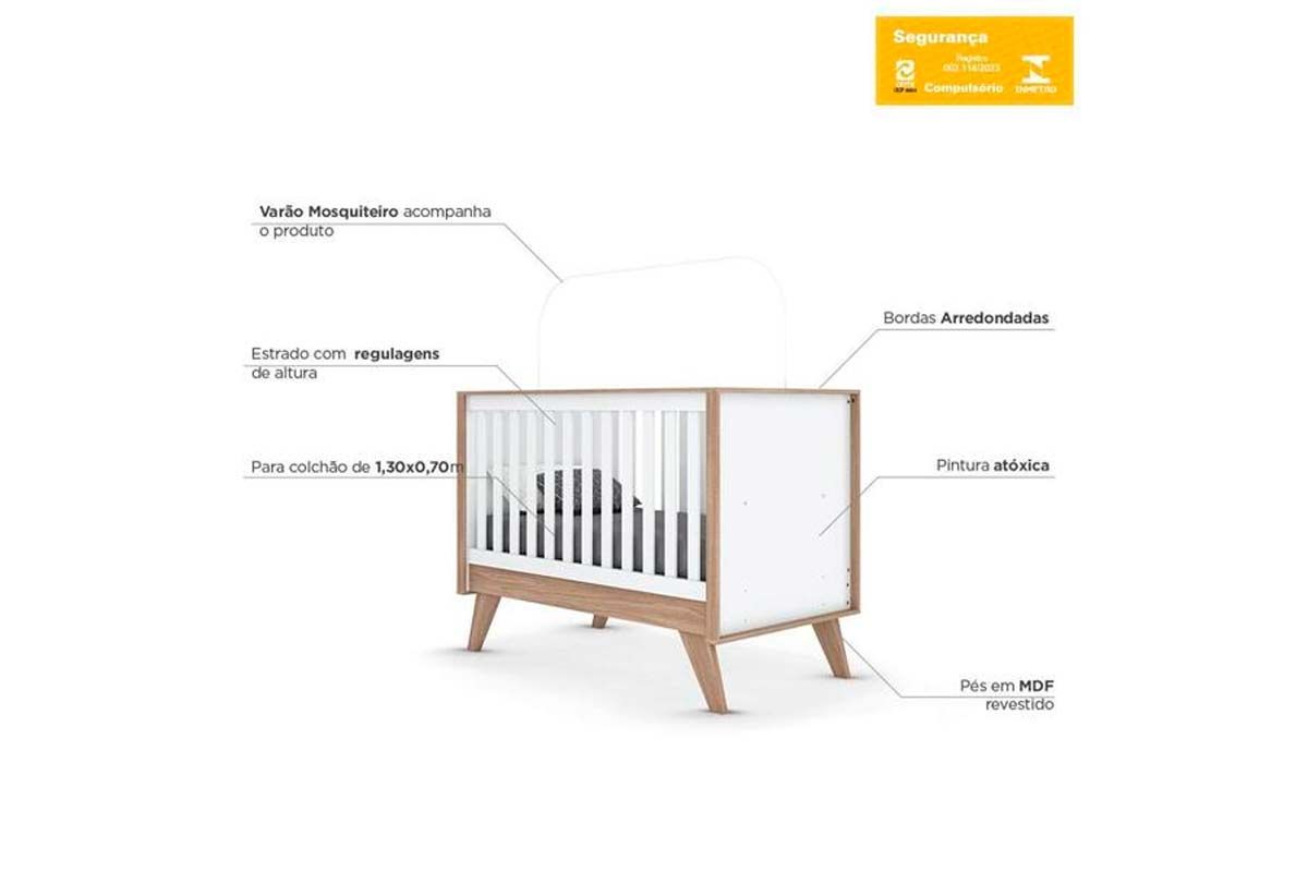 Quarto Infantil Completo Confete 3 Peças (1 Guarda Roupa + 1 Berço + 1 Cômoda) QI57 Henn