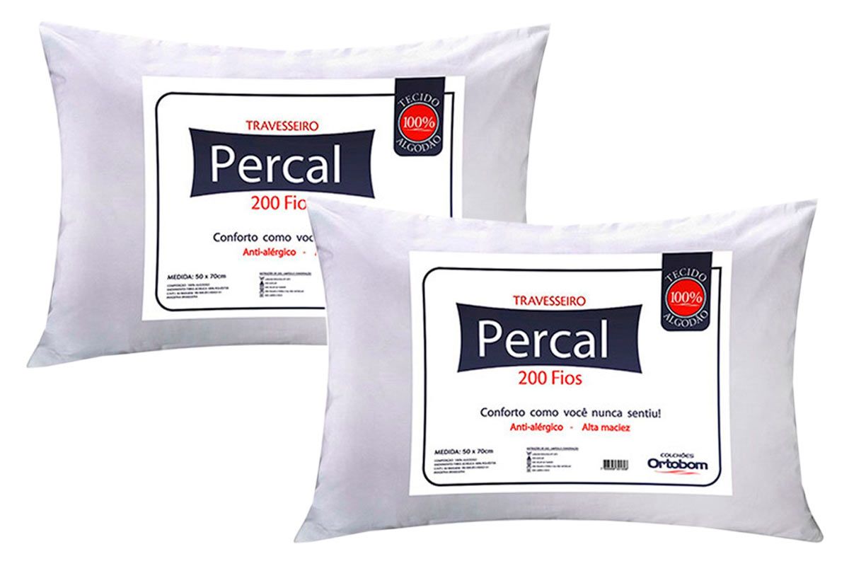 Travesseiro Fibras Pluma Kit 2un Percal 200Fios Ortobom