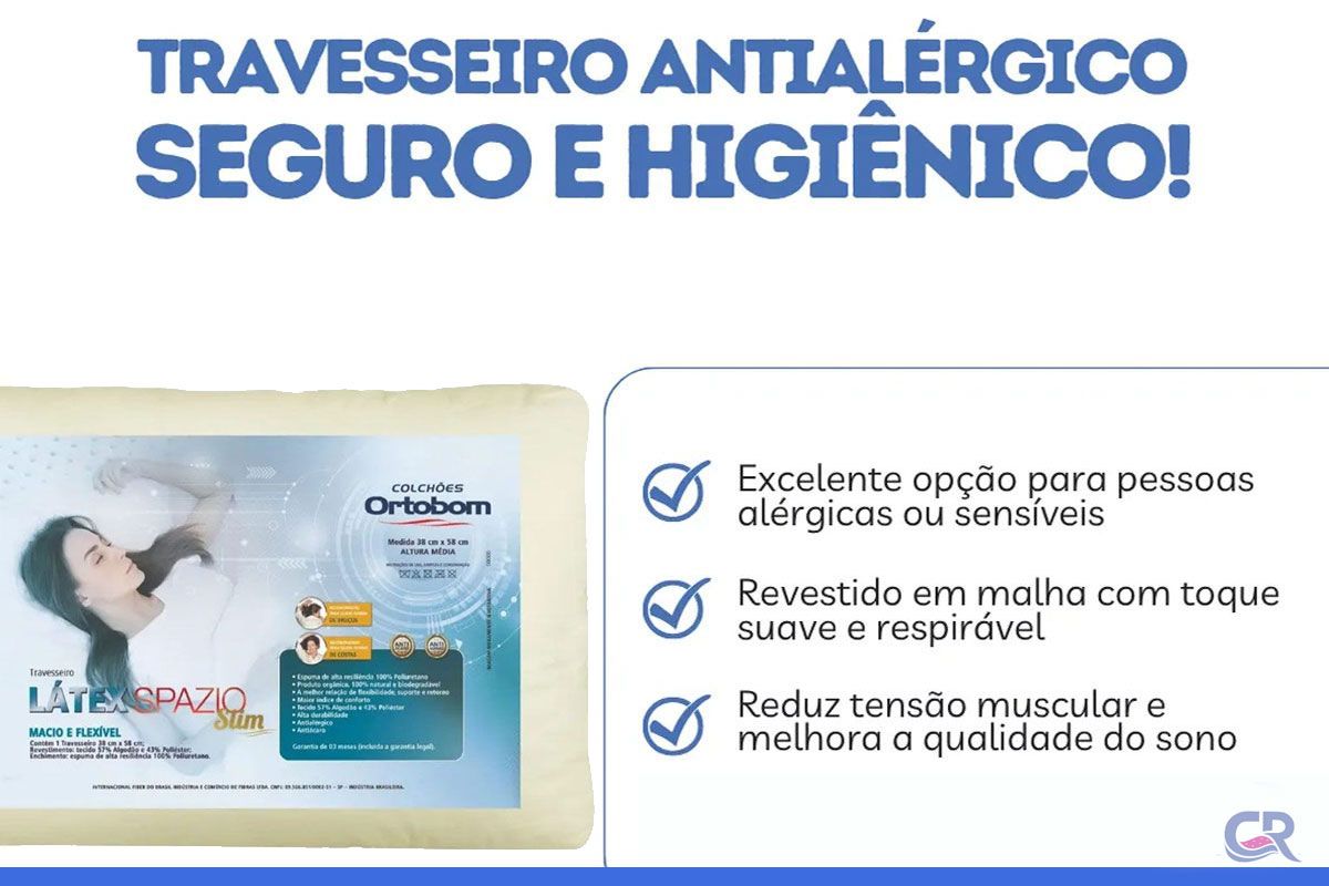 Travesseiro Látex Kit c/4 Un Slim Anatômico Ortobom