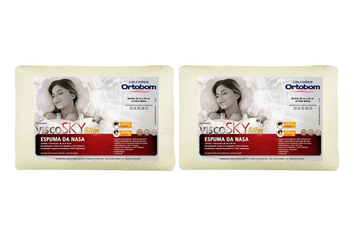 Travesseiro Viscoelástico Kit 2un Sky Slim Ortobom