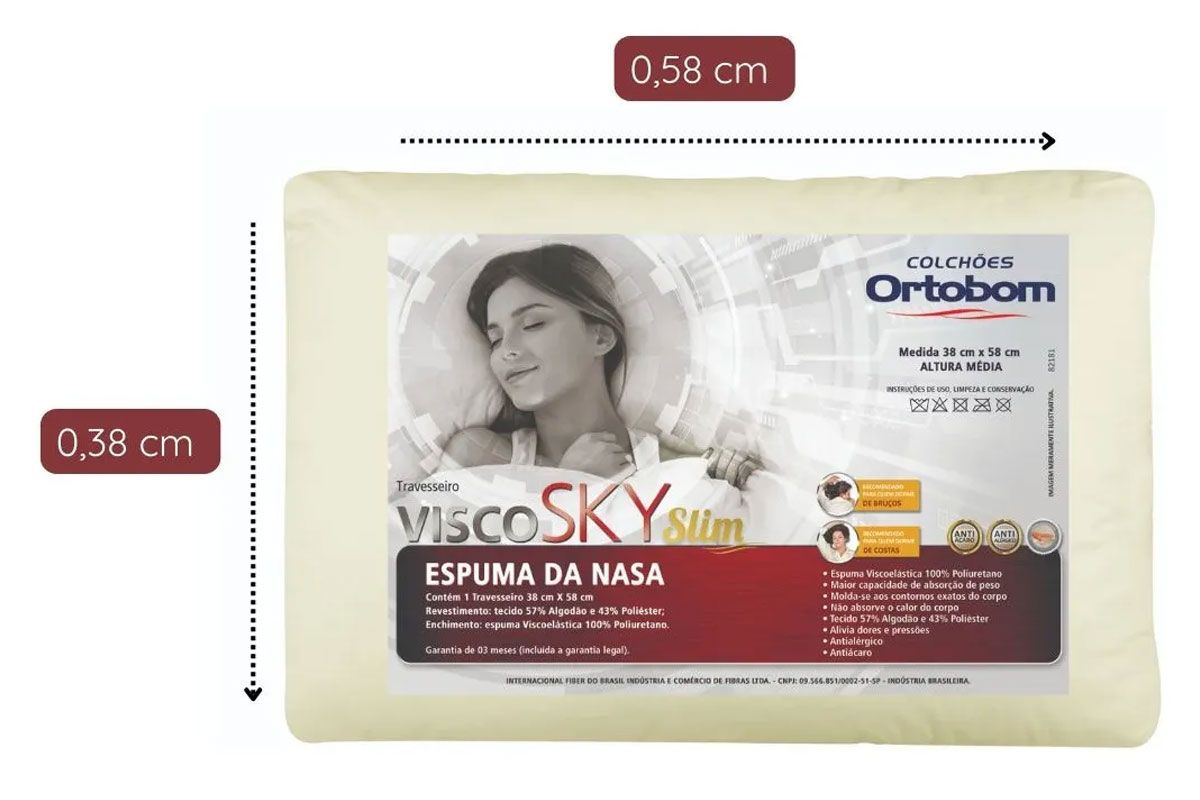 Travesseiro Viscoelástico Kit 4un Sky Slim Ortobom