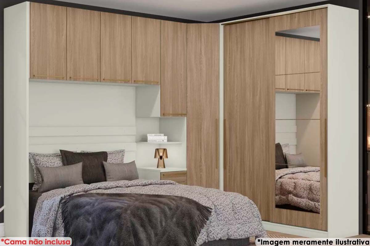 Quarto Casal Modulado Seletto 6 Peças (1 Ponte + 1 Closet Canto + 1 G Roupas 2Ptas de Correr + 3 Complemento) QM123 - Henn