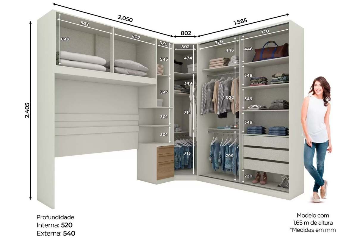 Quarto Casal Modulado Seletto 6 Peças (1 Ponte + 1 Closet Canto + 1 G Roupas 2Ptas de Correr + 3 Complemento) QM123 - Henn