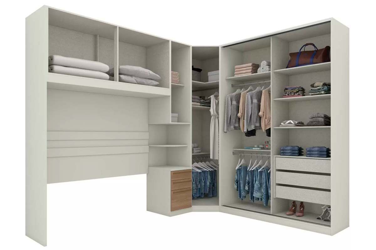 Quarto Casal Modulado Seletto 6 Peças (1 Ponte + 1 Closet Canto + 1 G Roupas 2Ptas de Correr + 3 Complemento) QM123 - Henn