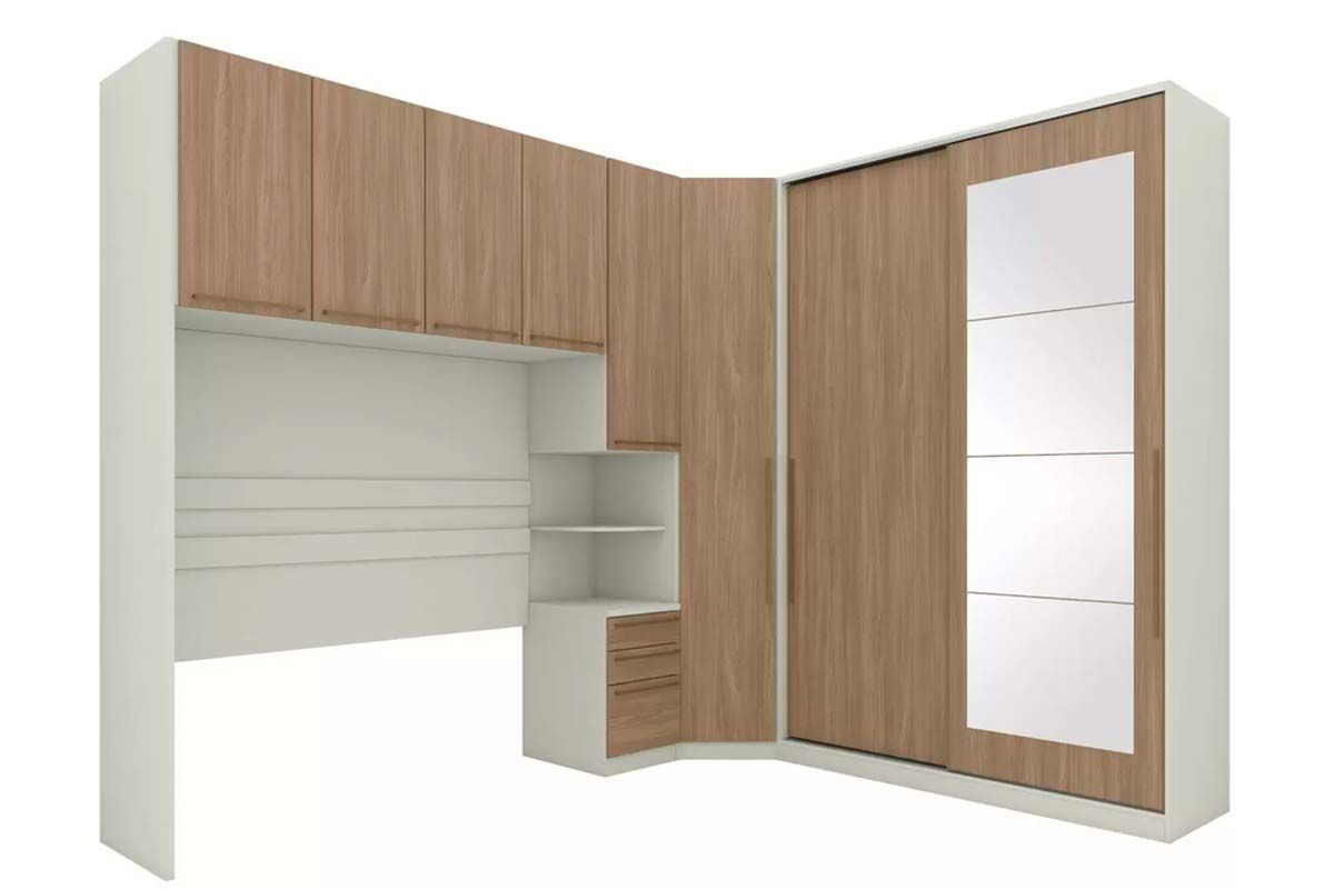 Quarto Casal Modulado Seletto 6 Peças (1 Ponte + 1 Closet Canto + 1 G Roupas 2Ptas de Correr + 3 Complemento) QM123 - Henn