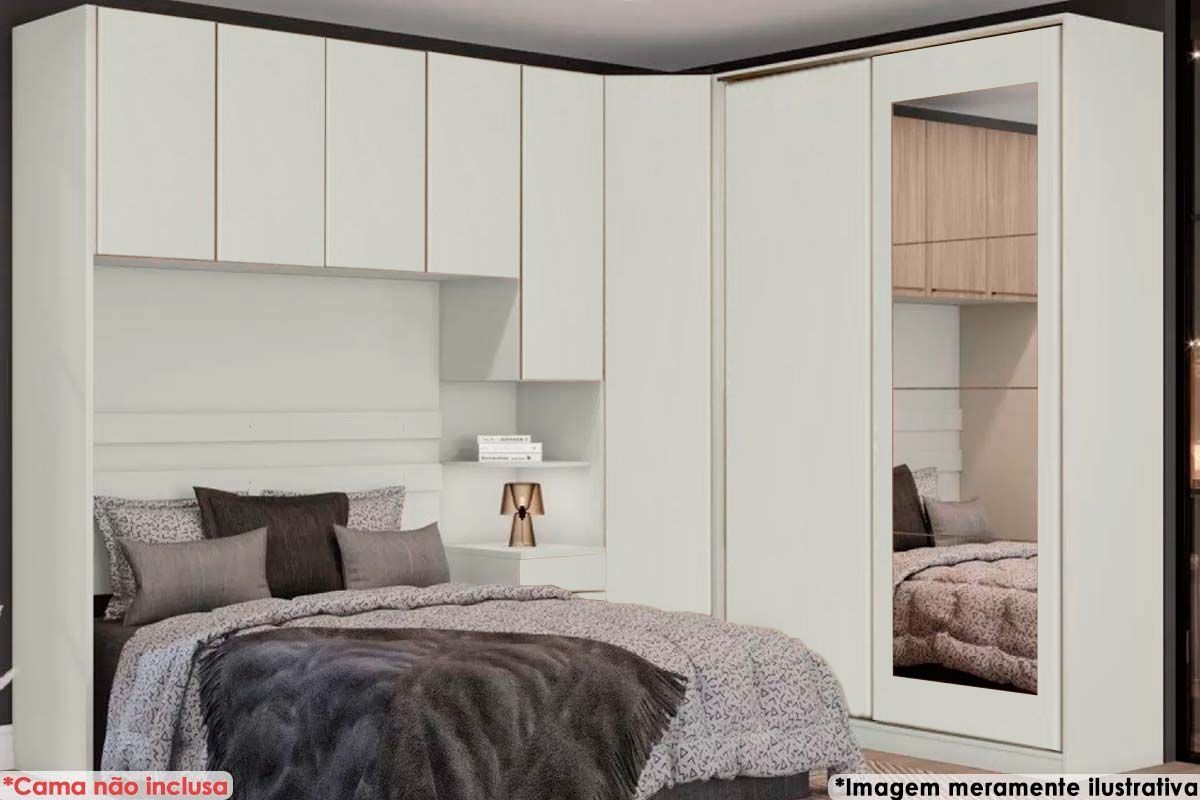 Quarto Casal Modulado Seletto 6 Peças (1 Ponte + 1 Closet Canto + 1 G Roupas 2Ptas de Correr + 3 Complemento) QM123 - Henn