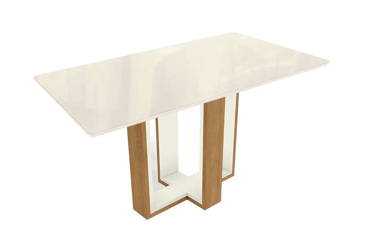 Mesa Jantar Centella c/ Tampo Madeirado c/ Vidro 90x160cm Kappesberg