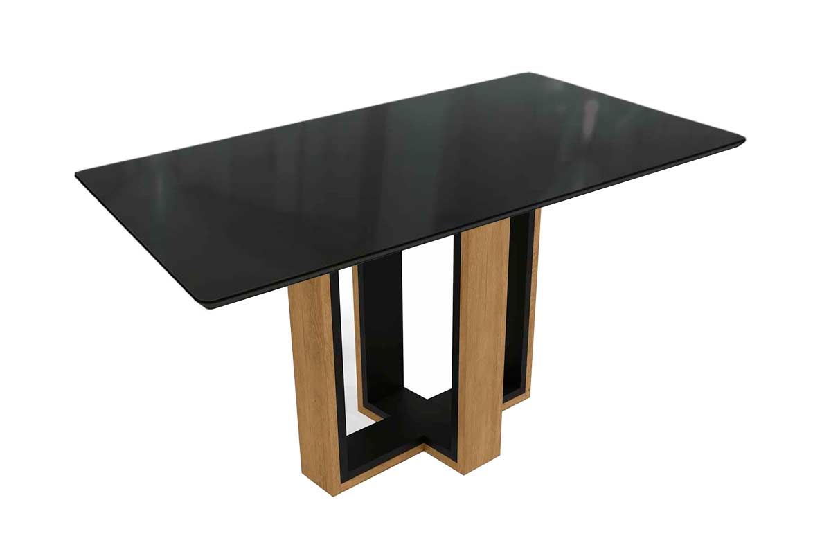 Mesa Jantar Centella c/ Tampo Madeirado c/ Vidro 90x160cm Kappesberg