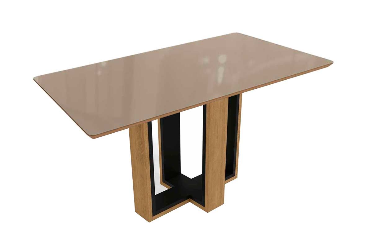 Mesa Jantar Centella c/ Tampo Madeirado c/ Vidro 90x160cm Kappesberg
