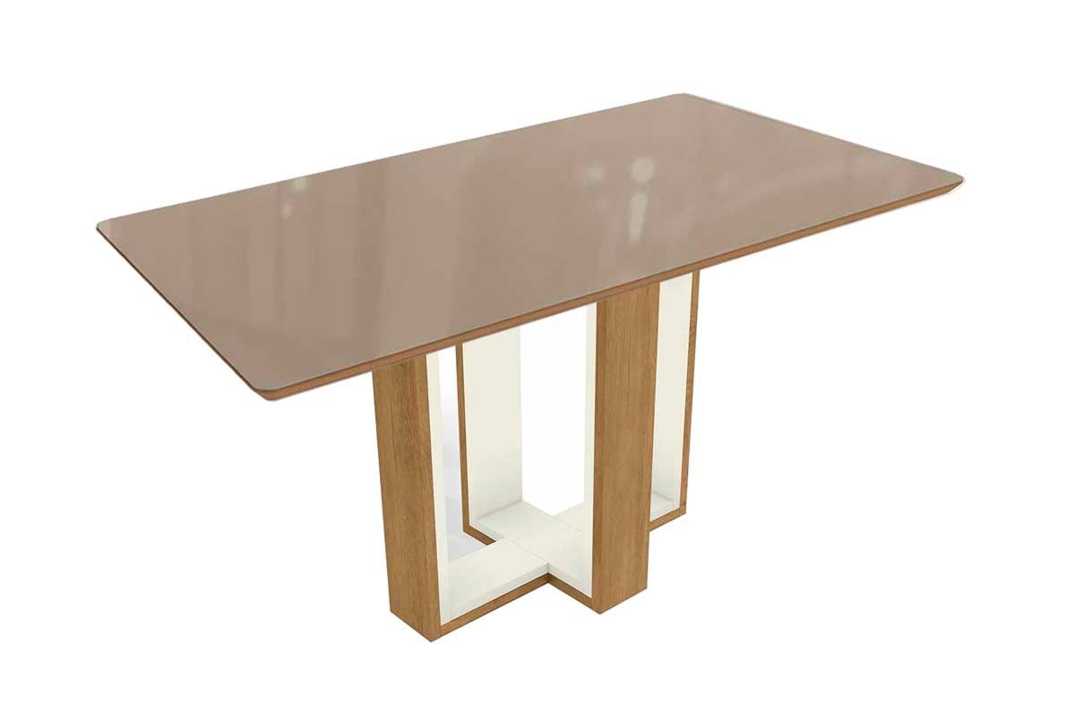 Mesa Jantar Centella c/ Tampo Madeirado c/ Vidro 90x160cm Kappesberg