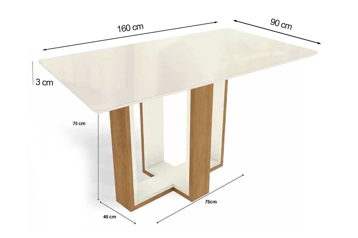 Mesa Jantar Centella c/ Tampo Madeirado c/ Vidro 90x160cm Kappesberg