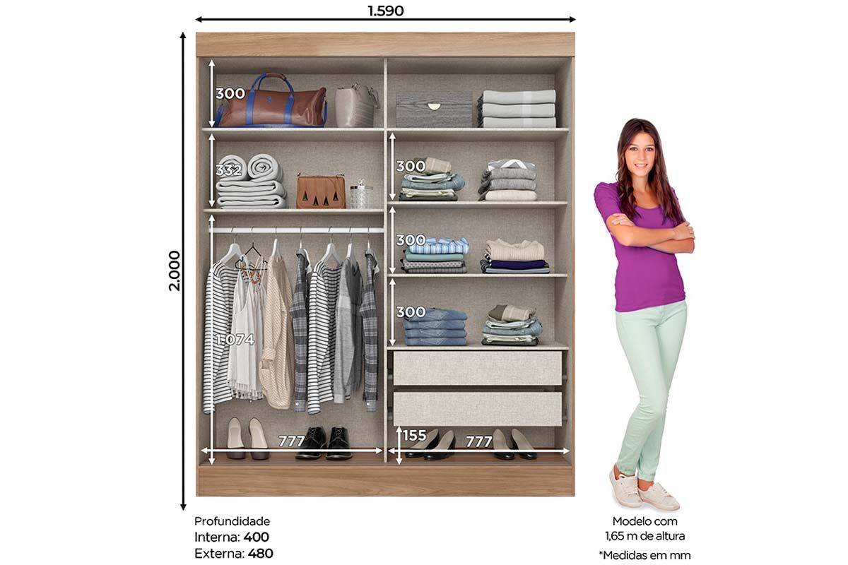 Guarda Roupa Casal 2 Portas de Correr e 2 Gavetas Briz B353 Henn Guarda Roupa Casal 2 Portas de Correr e 2 Gavetas Briz B353 Henn