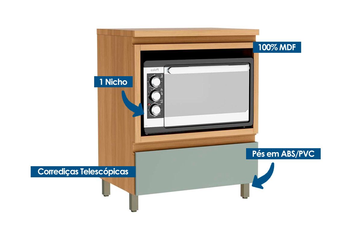 Balcão Cozinha Nesher Rainha c/1Gav e Nicho 70cm