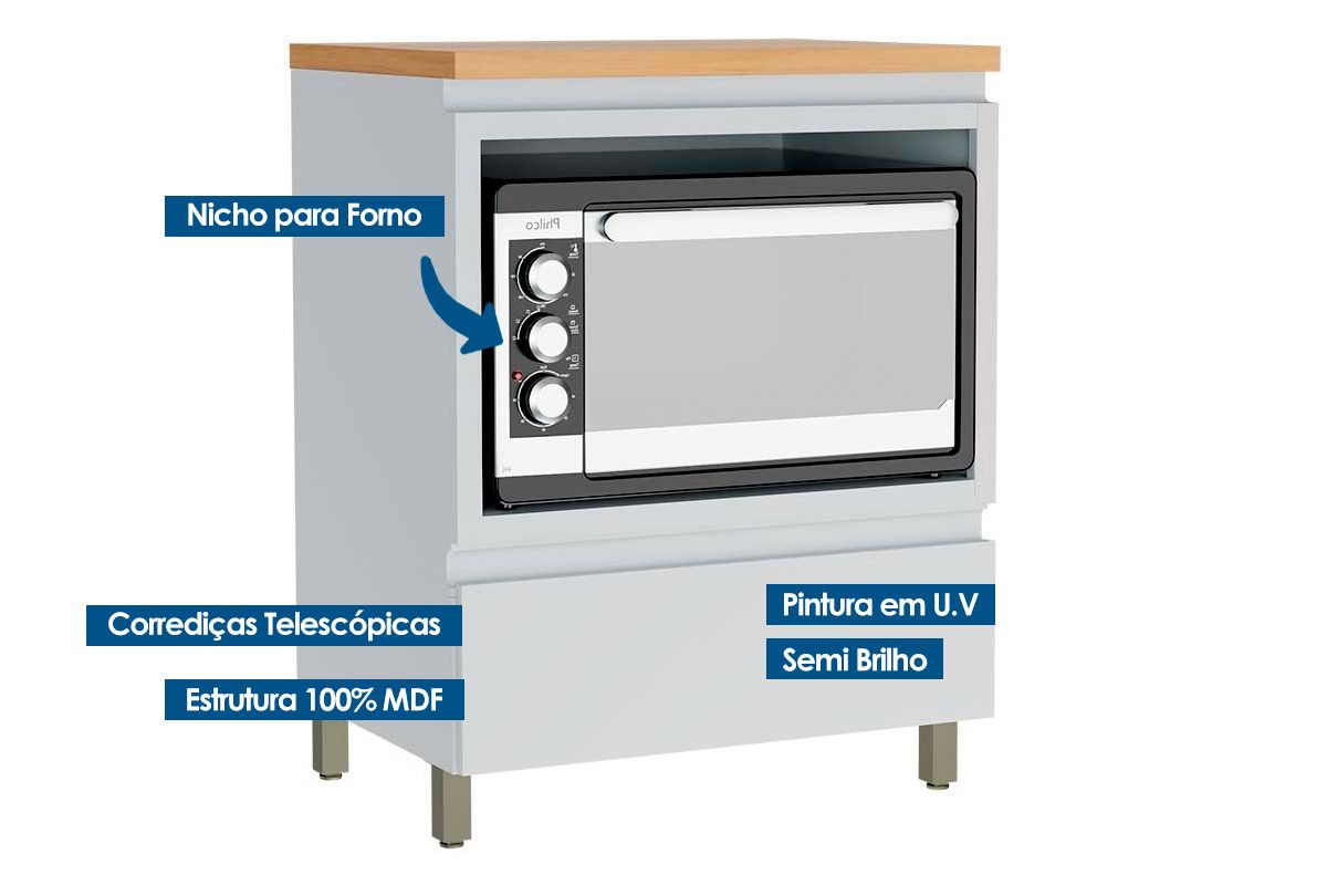 Balcão Cozinha Nesher Rainha c/1Gav e Nicho 70cm