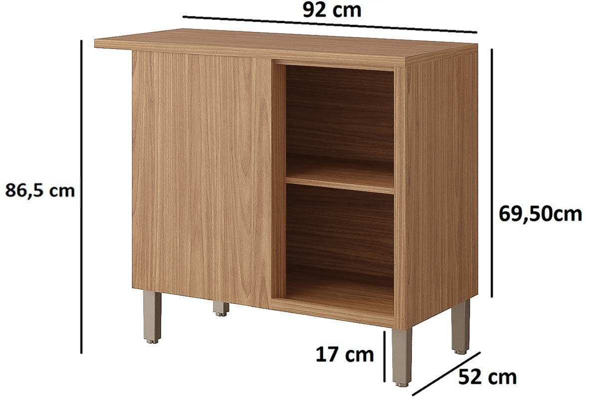 Balcão Cozinha MGM c/Tampo Estela Nicho de Canto c/1 Porta 92cm