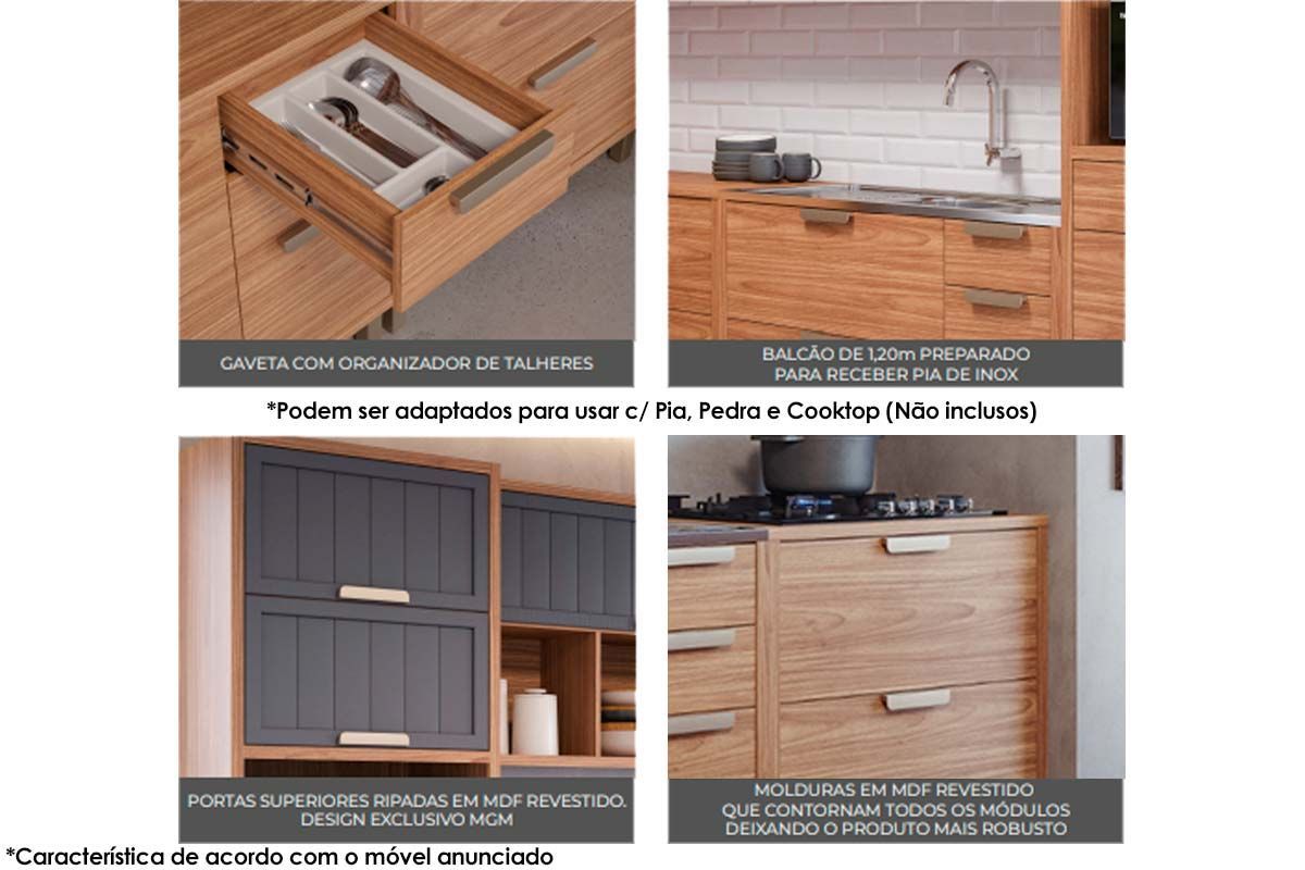 Balcão Cozinha MGM c/Tampo Estela Nicho de Canto c/1 Porta 92cm