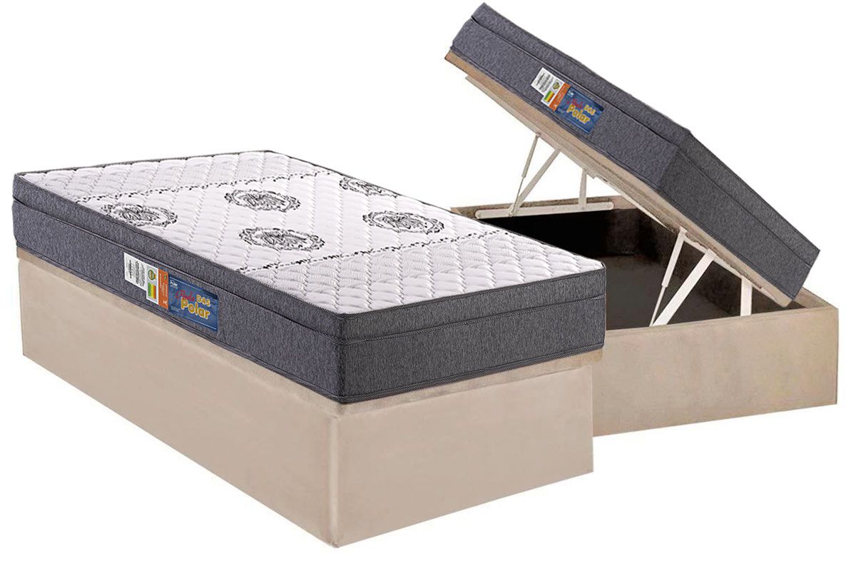 Cama Box Baú CRC +Colchão Espuma D45 Pérola Polar