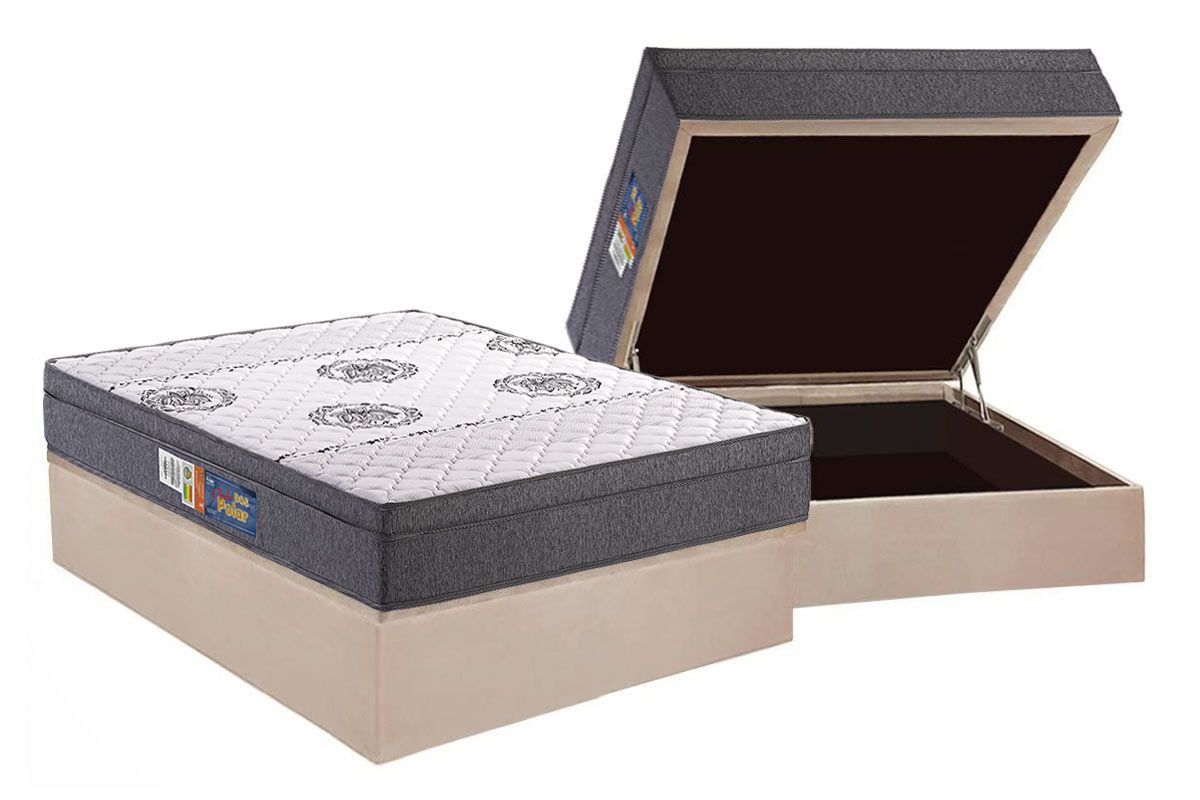 Cama Box Baú CRC +Colchão Espuma D45 Pérola Polar