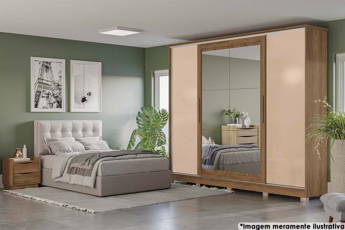 Guarda Roupa Casal 4 Portas Correr c/Espelho e Pés CB01N565 Kappesberg Guarda Roupa Casal 4 Portas Correr c/Espelho e Pés CB01N565 Kappesberg