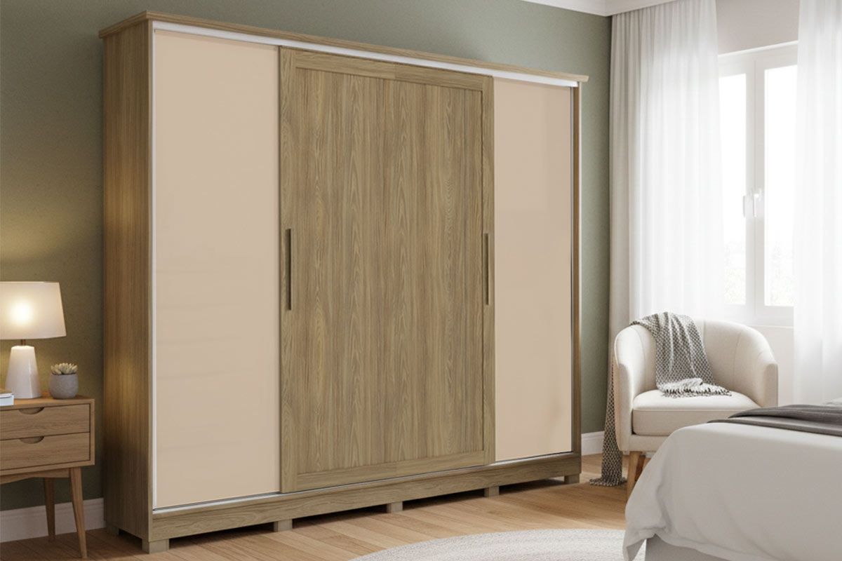 Guarda Roupa Casal 4 Portas Correr c/Pés CB03N565 KappesbergFlex Nogueira/Macadamia ou Verde