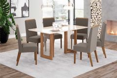 Sala de Jantar Completa Yara c/ Tampo Madeirado c/ Vidro Reto 160x90cm e 6 Cadeiras Nina - Henn