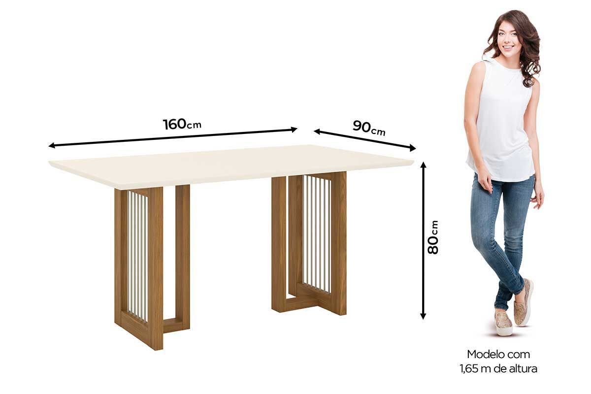 Sala de Jantar Completa Yara c/ Tampo Madeirado c/ Vidro Reto 160x90cm e 6 Cadeiras Nina - Henn