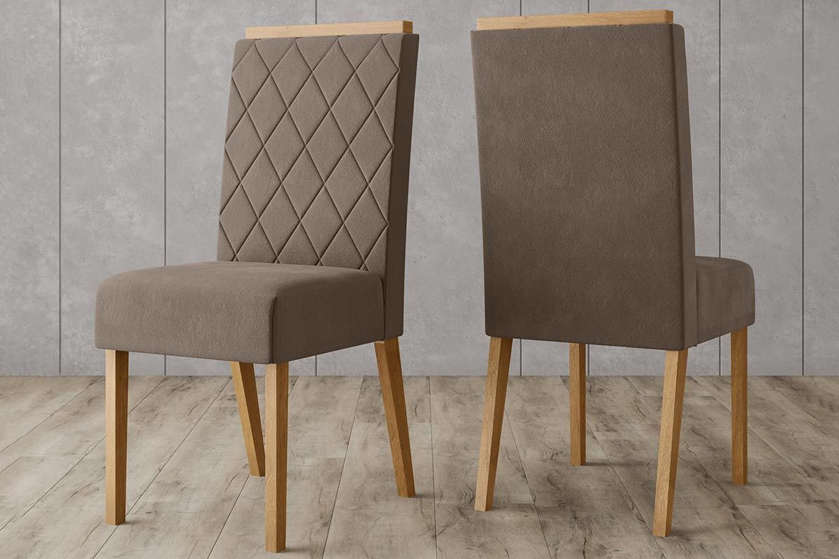 Sala de Jantar Completa Yara c/ Tampo Madeirado c/ Vidro Reto 160x90cm e 6 Cadeiras Nina - Henn