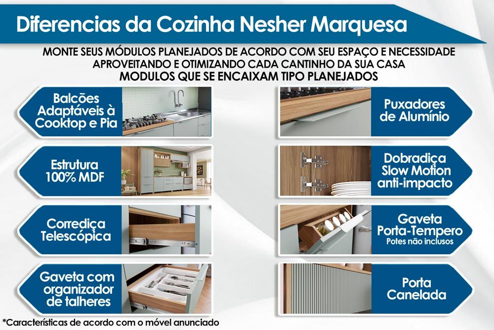 Cozinha Completa Nesher 9 Peças Rainha C9P34