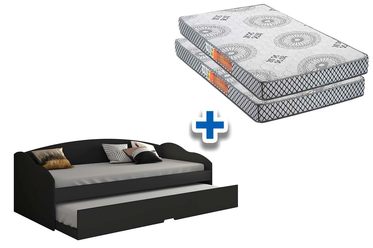 Colchão Solteiro Pérola Polar (2un) + Sofá Cama Funny III c/ Auxiliar