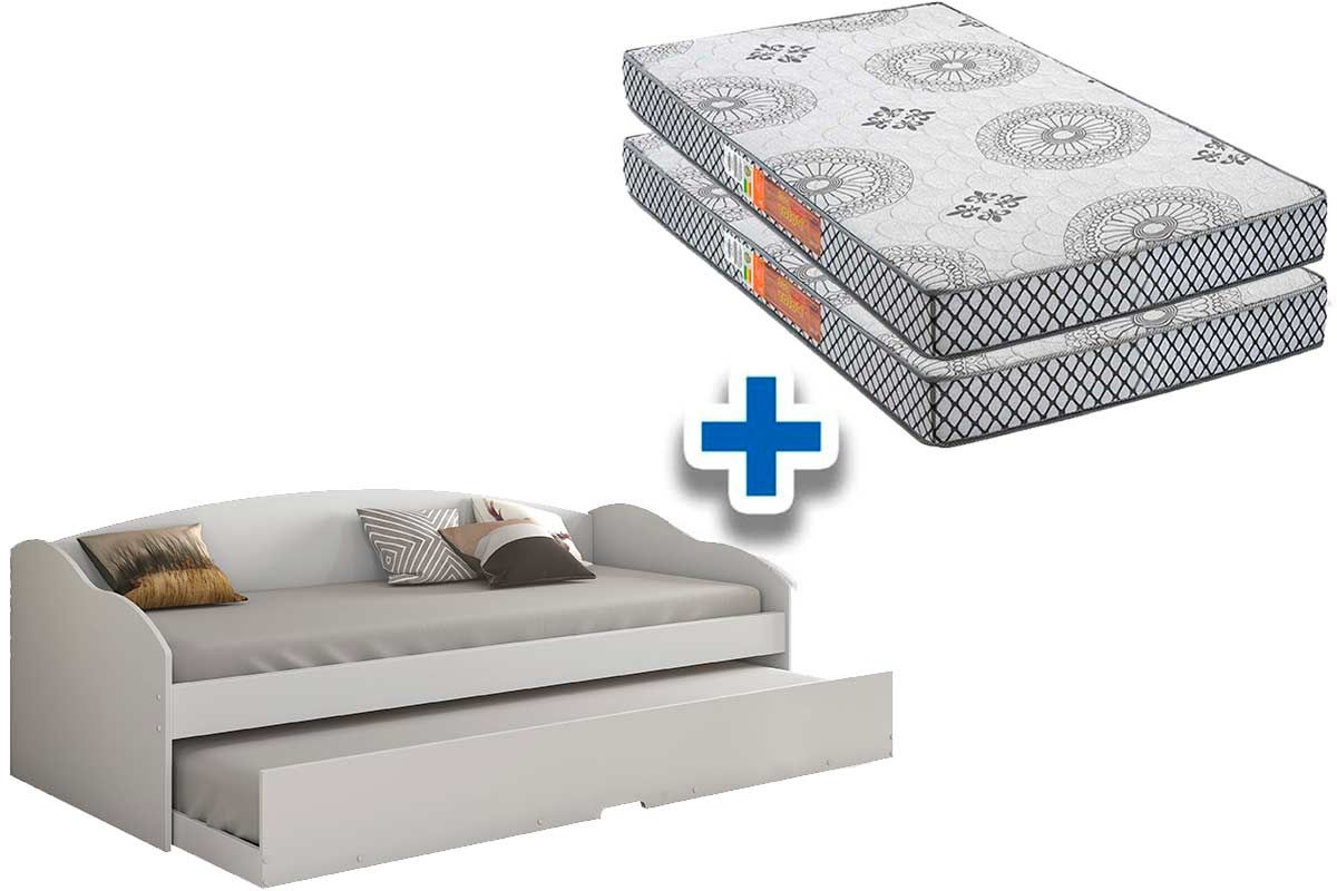 Colchão Solteiro Pérola Polar (2un) + Sofá Cama Funny III c/ Auxiliar