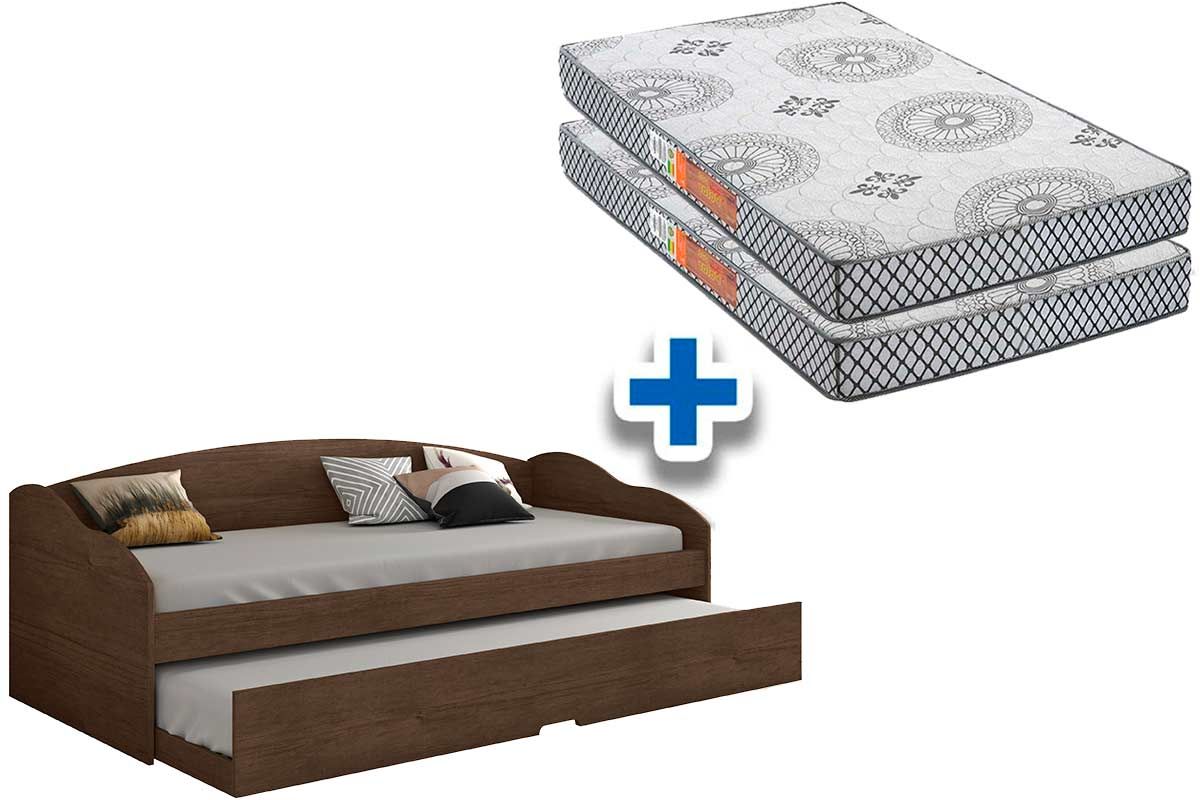 Colchão Solteiro Pérola Polar (2un) + Sofá Cama Funny III c/ Auxiliar