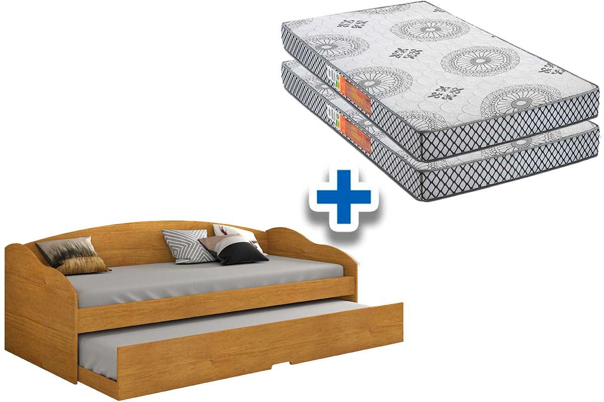 Colchão Solteiro Pérola Polar (2un) + Sofá Cama Funny III c/ Auxiliar