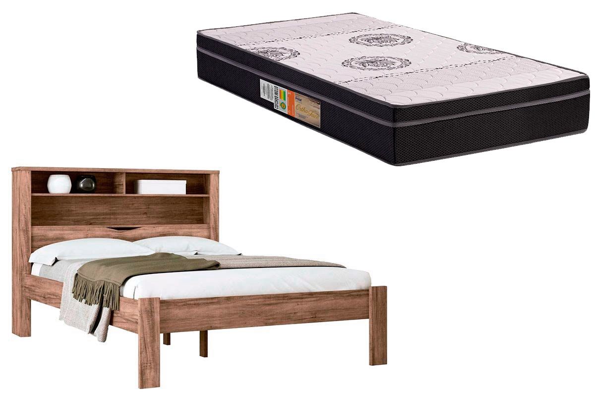 Colchão Casal Anatômico Orthoface Polar (1un) + Cama Invicta c/ Baú